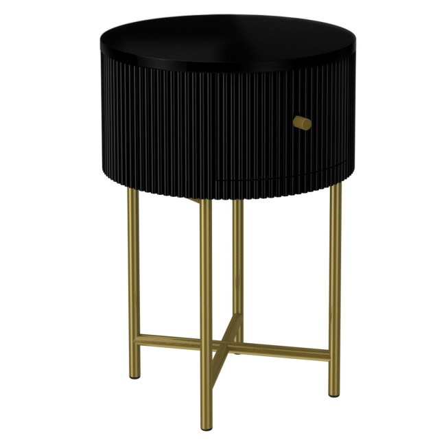 GRADE A2 - Enzo Groove Detail 1 Drawer Bedside Table in Black and Gold - Art Deco Style