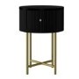 GRADE A2 - Enzo Groove Detail 1 Drawer Bedside Table in Black and Gold - Art Deco Style