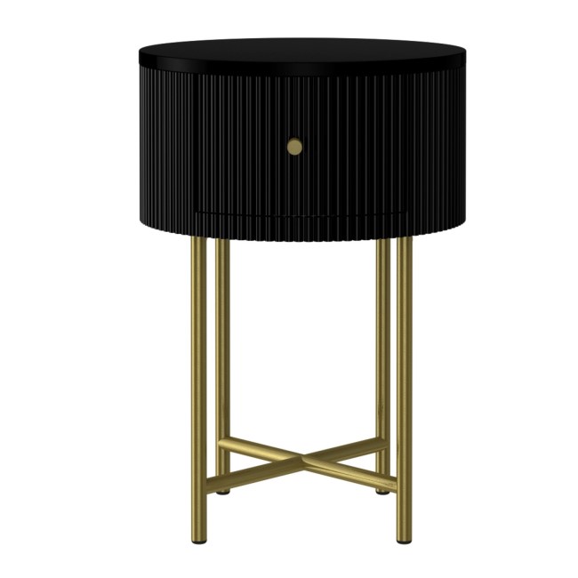 GRADE A2 - Enzo Groove Detail 1 Drawer Bedside Table in Black and Gold - Art Deco Style