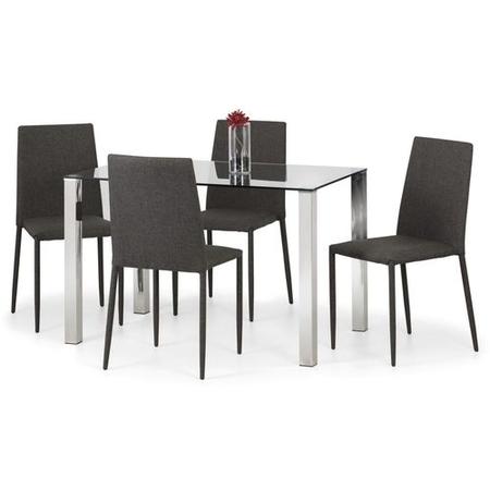 Julian Bowen Enzo Glass Table & 4 Jazz Fabric Chairs in Slate Grey