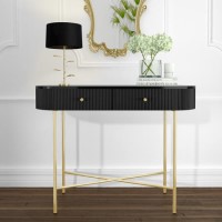 GRADE A1 - Enzo Groove Detail 2 Drawer Dressing Table in Black and Gold - Art Deco Style