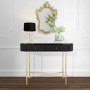 GRADE A1 - Enzo Groove Detail 2 Drawer Dressing Table in Black and Gold - Art Deco Style
