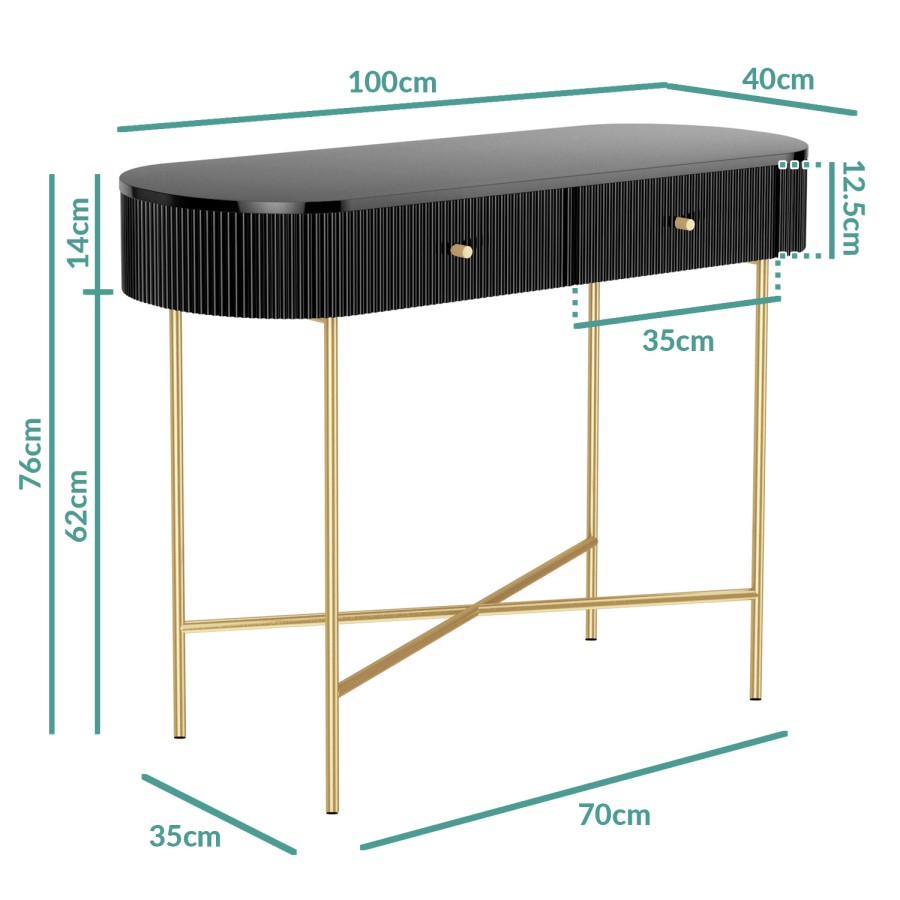 GRADE A1 - Enzo Groove Detail 2 Drawer Dressing Table in Black and Gold - Art Deco Style