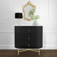 GRADE A1 - Enzo Groove Detail 3 Drawer Chest of Drawers in Black and Gold - Art Deco Style