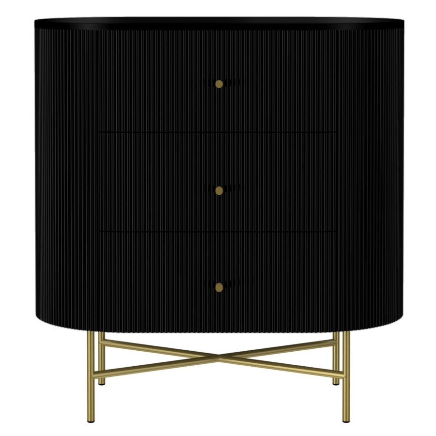 Enzo Groove Detail 3 Drawer Chest of Drawers in Black and Gold - Art Deco Style