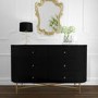 Enzo Groove Detail 6 Drawer Wide Chest of Drawers in Black and Gold - Art Deco Style