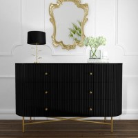 Enzo Groove Detail 6 Drawer Wide Chest of Drawers in Black and Gold - Art Deco Style
