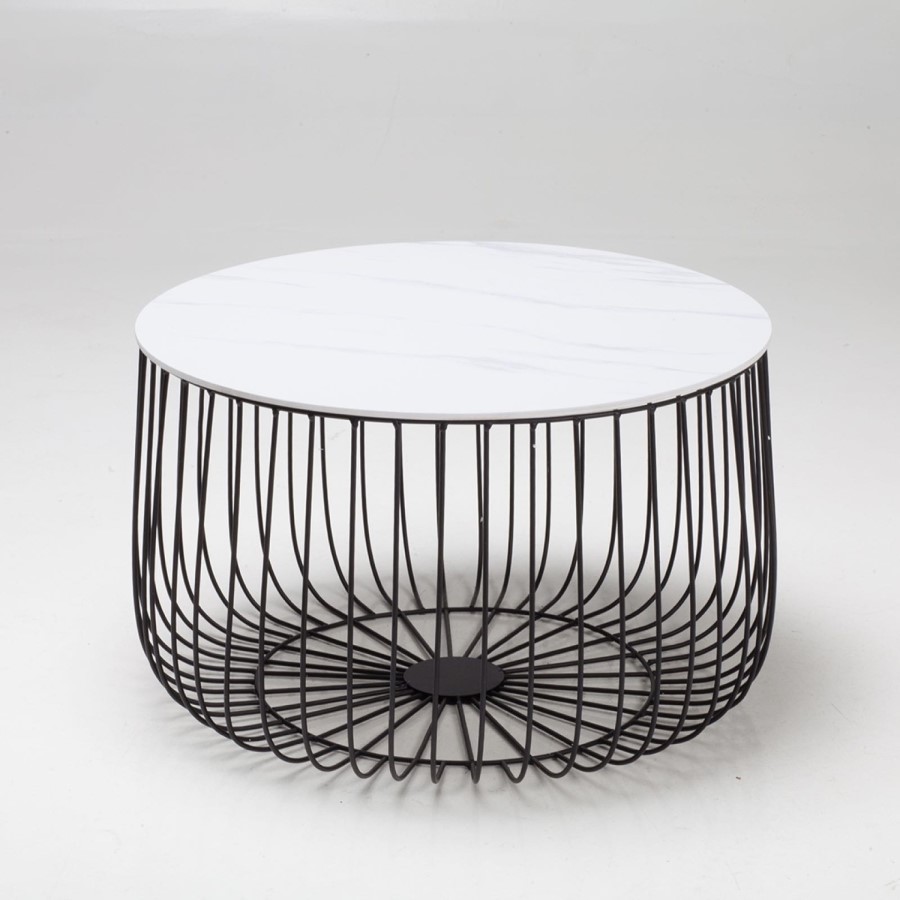 LPD Enzo Large Cage Table in Black with Marble Top