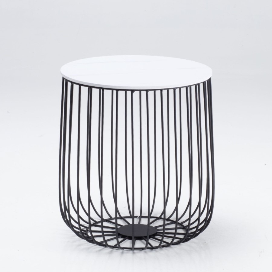 LPD Enzo SMall Cage Table in Black with Marble Top