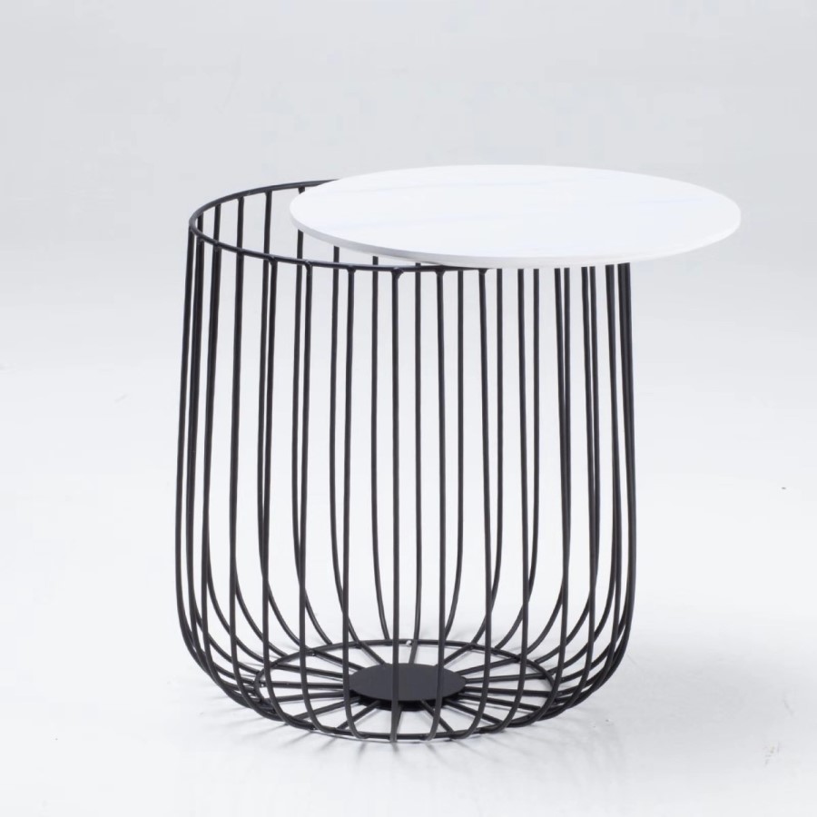 LPD Enzo SMall Cage Table in Black with Marble Top
