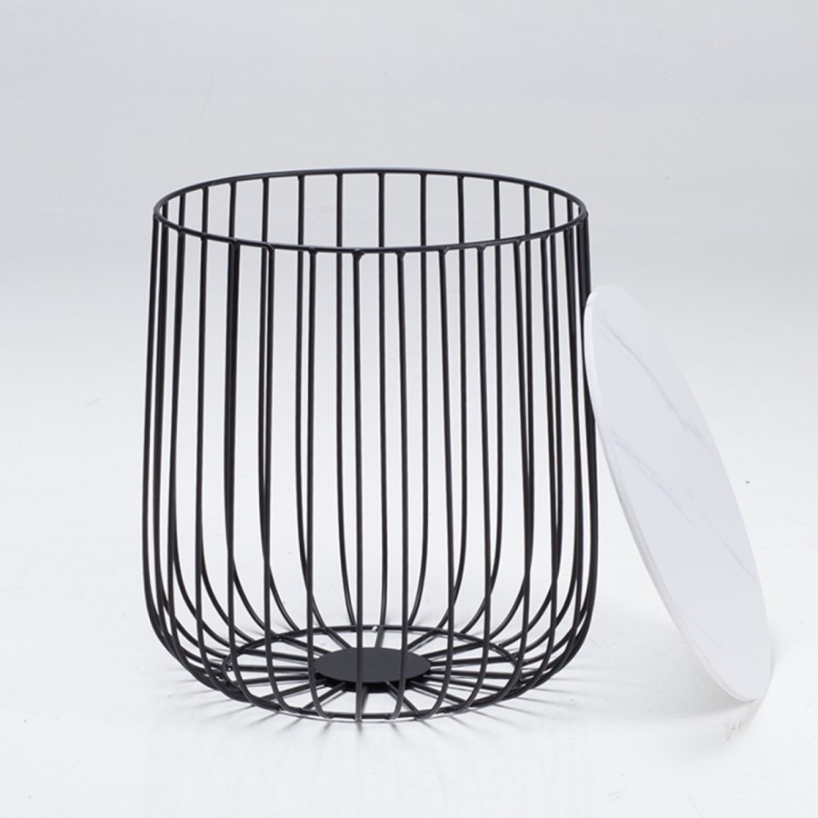 LPD Enzo SMall Cage Table in Black with Marble Top