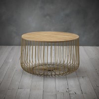 GRADE A1 - Enzo Large Storage Coffee Table with Gold Effect Frame & Oak Finish Top