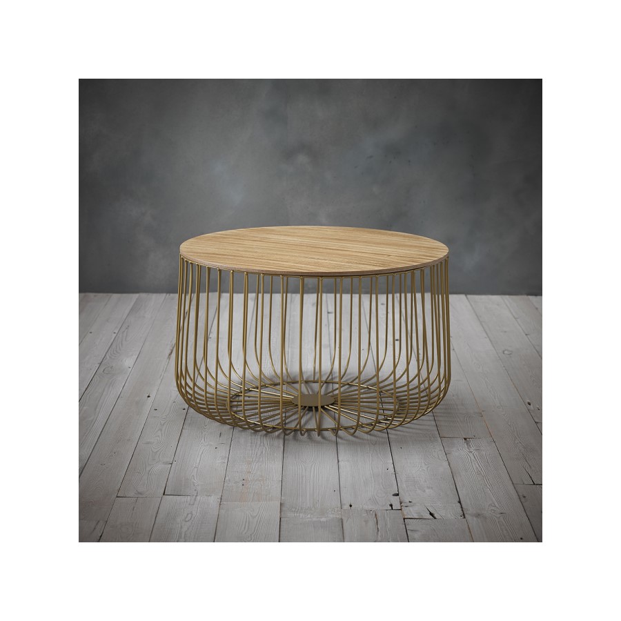 GRADE A1 - Enzo Large Storage Coffee Table with Gold Effect Frame & Oak Finish Top