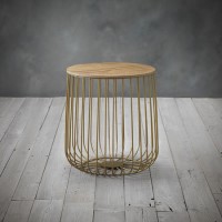 Enzo Storage Side Table Table with Gold Effect Frame & Oak Finish Top