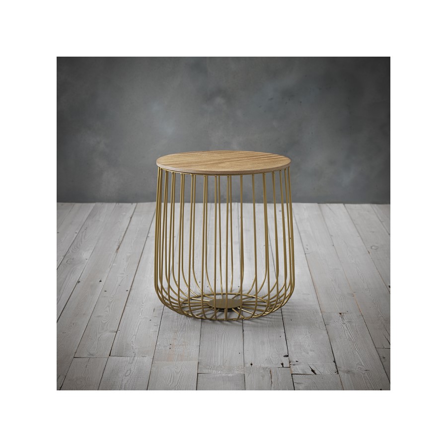 Enzo Storage Side Table Table with Gold Effect Frame & Oak Finish Top