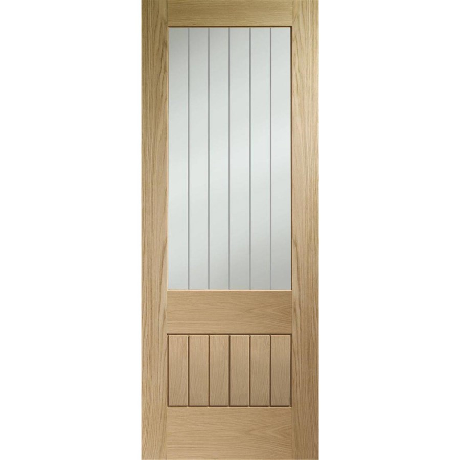 Suffolk Essential 2XG Pre-Finished Internal Oak Door with Clear Etched Glass - 1981 x 762 x 35 mm, Pre-Finished