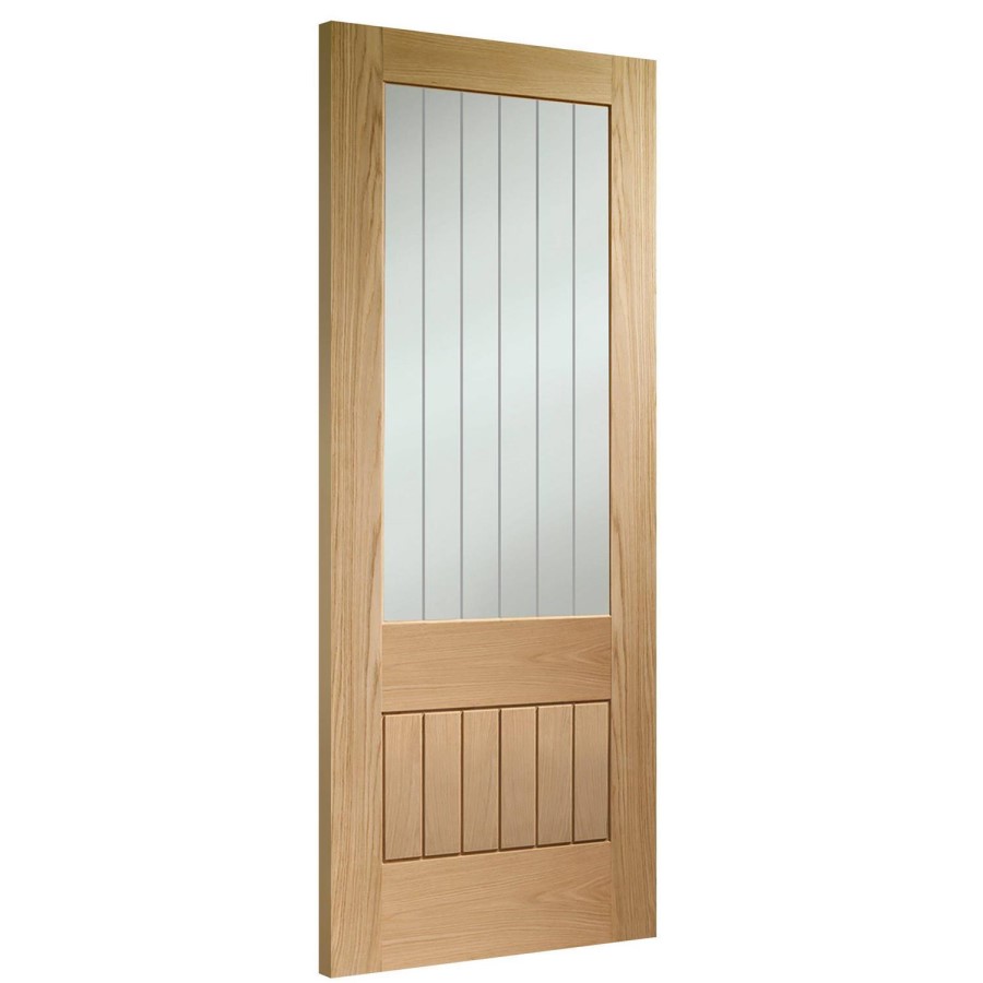 Suffolk Essential 2XG Pre-Finished Internal Oak Door with Clear Etched Glass - 1981 x 762 x 35 mm, Pre-Finished