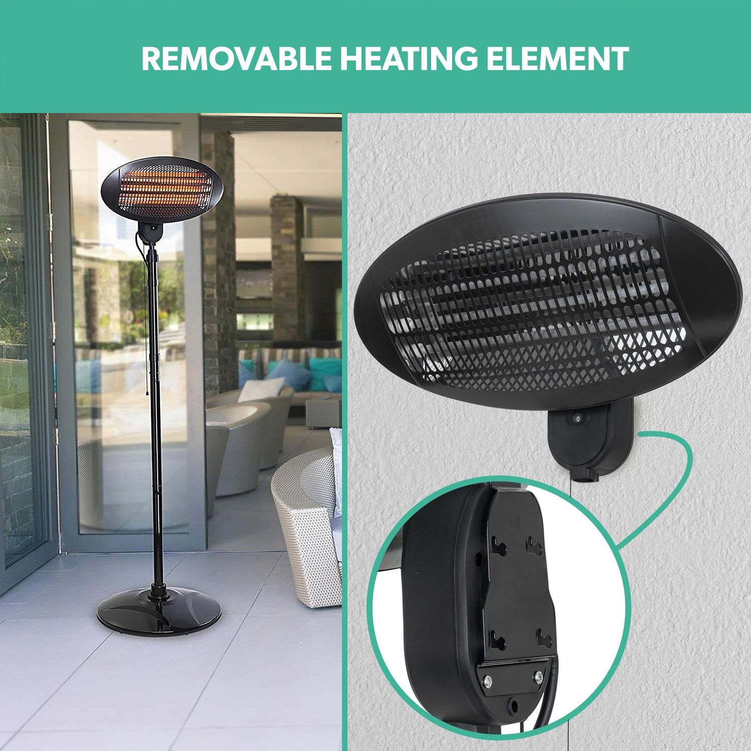 electrIQ Freestanding Electric Patio Heater - 2kW with 3 Heat Settings -  Furniture123