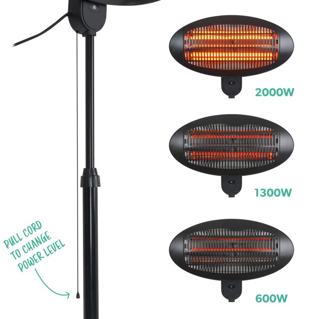 electrIQ Freestanding Electric Patio Heater - 2kW with 3 Heat Settings 