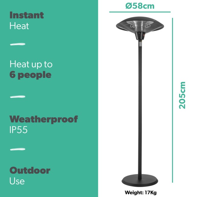 electriQ Mushroom Style Electric Infrared Patio Heater - Black