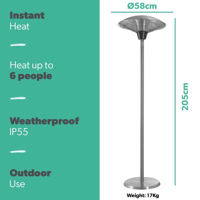 electriQ Mushroom Style Electric Infrared Patio Heater - Silver