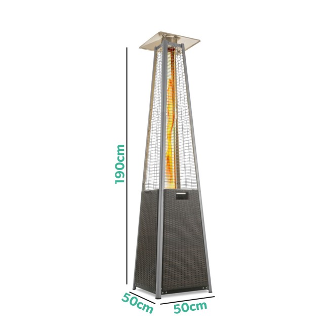 electriQ Pyramid Flame Tower Outdoor Gas Patio Heater - Brown Rattan