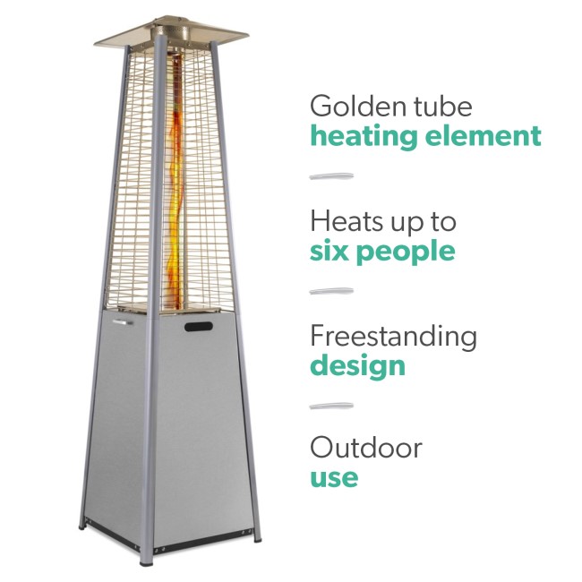 electriQ Pyramid Flame Tower Outdoor Gas Patio Heater - Stainless Steel