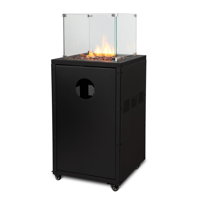 electriQ Glass Flame Gas Patio Heater With Glass Stones - Black