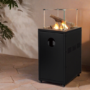 electriQ Glass Flame Gas Patio Heater with Lava Rocks and Logs - Black