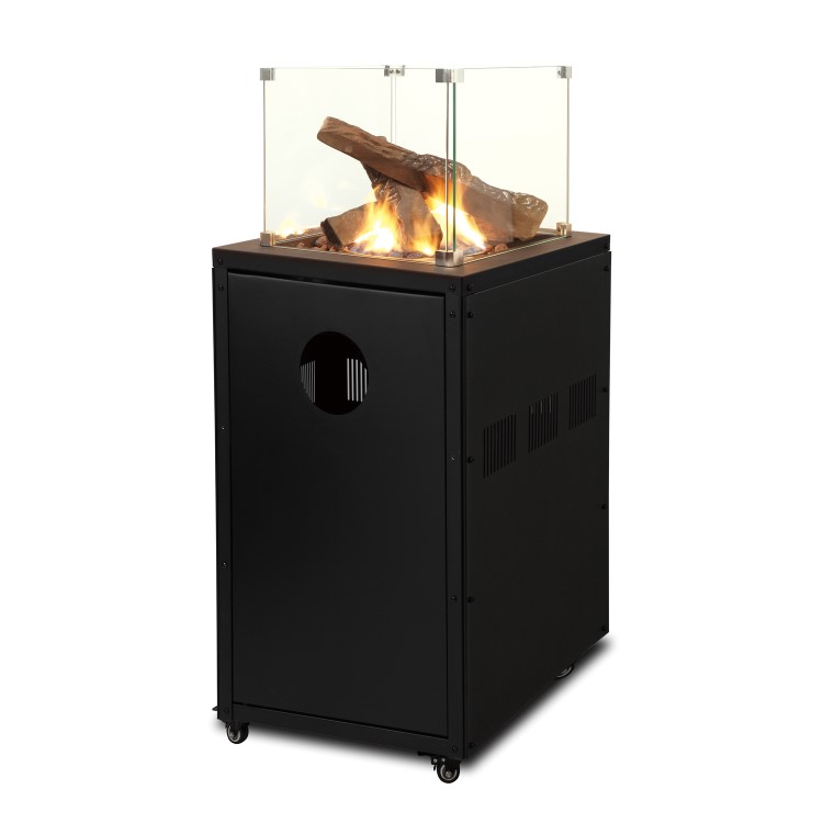 electriQ Glass Flame Gas Patio Heater with Lava Rocks and Logs - Black