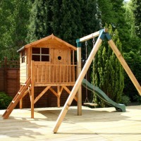 Mercia Small Kids Tower Playhouse with Slide & Swing Set - Tulip