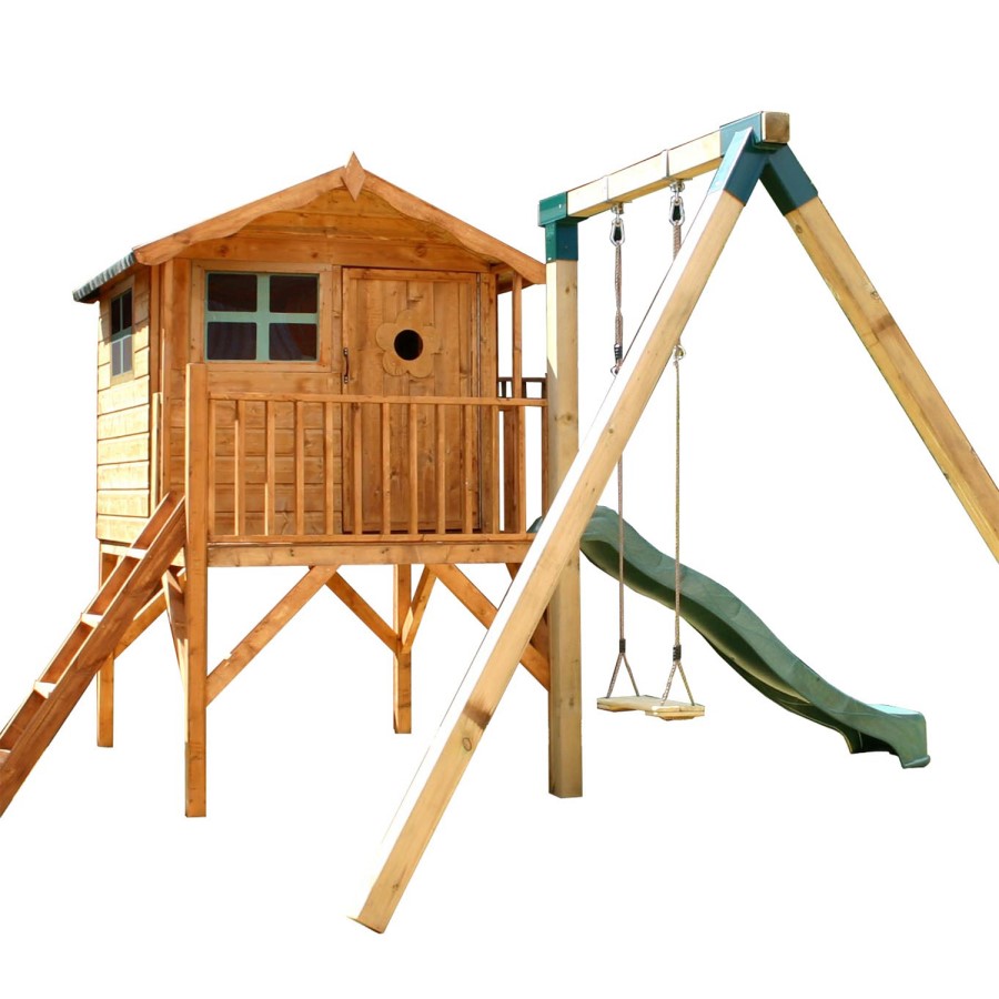 Mercia Small Kids Tower Playhouse with Slide & Swing Set - Tulip