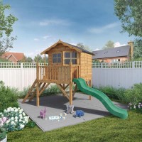 Mercia Wooden Tower Playhouse with Slide - Poppy