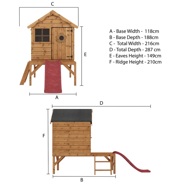 Mercia -  Small Wooden Tower Playhouse with Slide - Snug