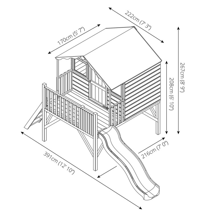 Mercia Kids Wooden Tower Playhouse with Slide - Honeysuckle