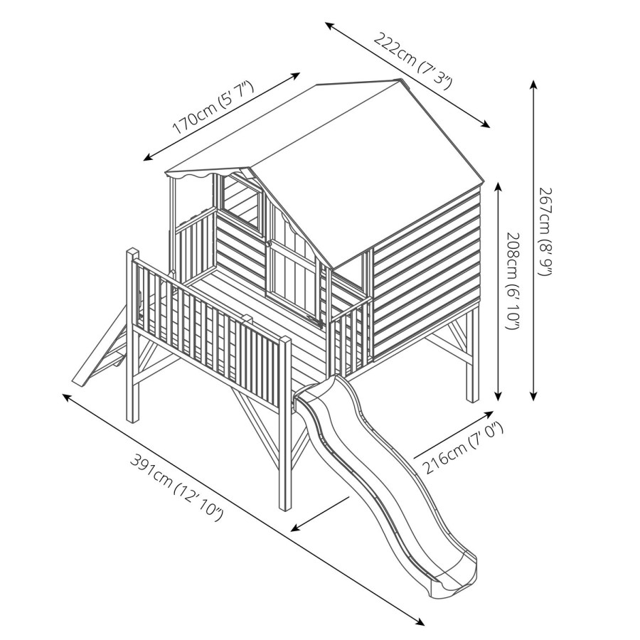 Mercia Kids Wooden Tower Playhouse with Slide - Honeysuckle