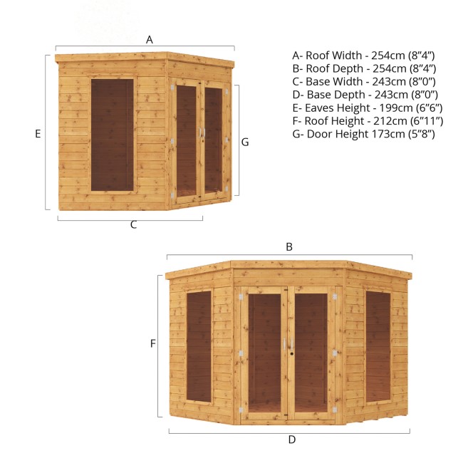 Mercia -  8 x 8ft Premium Wooden Garden Corner Summerhouse