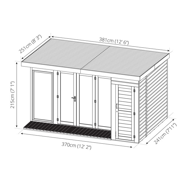 Mercia -  12 x 8ft Premium Garden Room Summerhouse With Side Shed