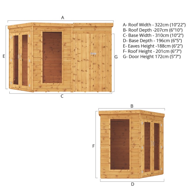 Mercia -  Corner Summerhouse With Side Shed 7 x 11ft