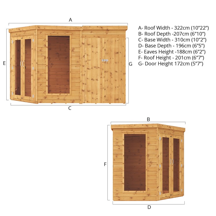 Mercia -  Corner Summerhouse With Side Shed 7 x 11ft