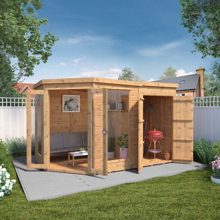 Mercia -  Corner Summerhouse With Side Shed 7 x 11ft