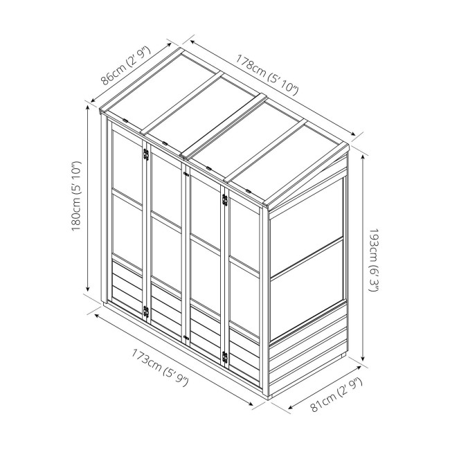 Mercia -  Traditional Tall Wall Greenhouse 6 x 3ft