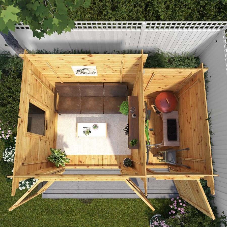 Mercia -  Pent Log Cabin With Side Shed 3.5 x 2.4m - 19mm