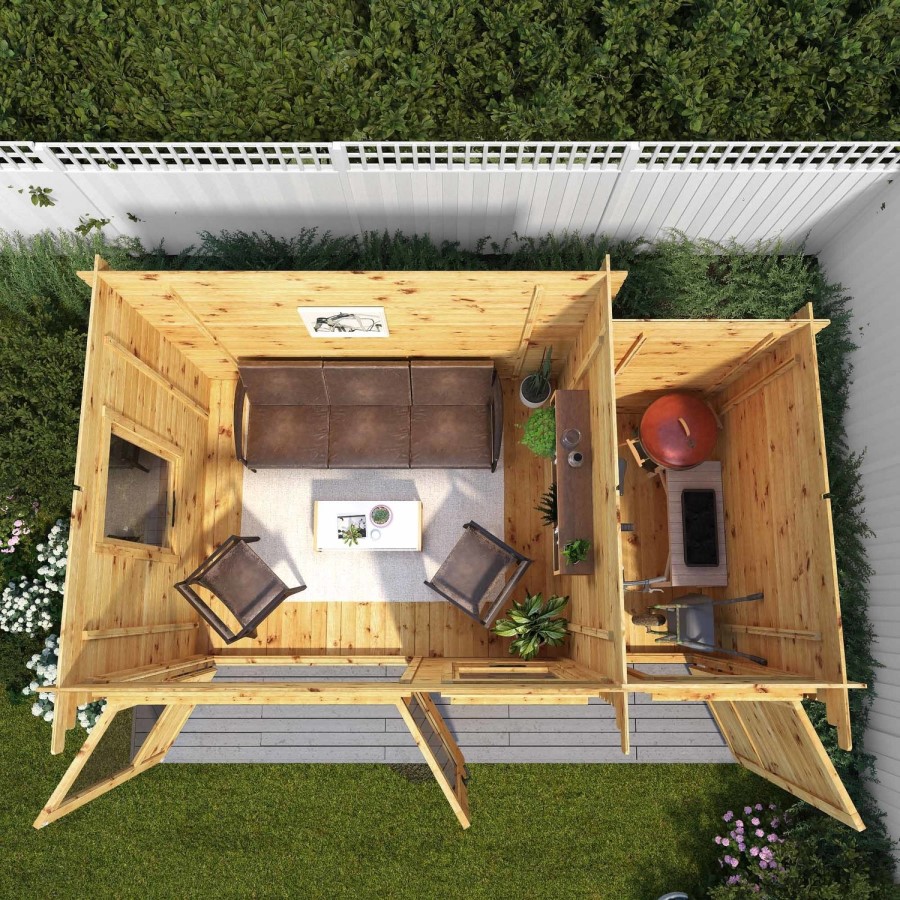 Mercia -  Pent Log Cabin With Side Shed 4.1 x 2.4m - 19mm
