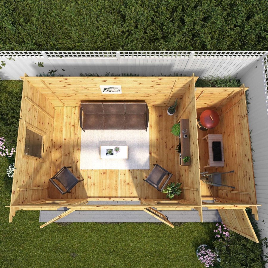 Mercia -  Pent Log Cabin With Side Shed 4.1 x 2.4m - 19mm