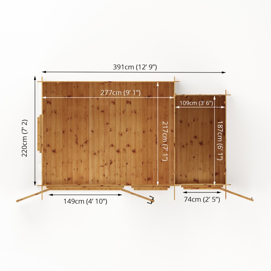 Mercia -  Pent Log Cabin With Side Shed 4.1 x 2.4m - 19mm