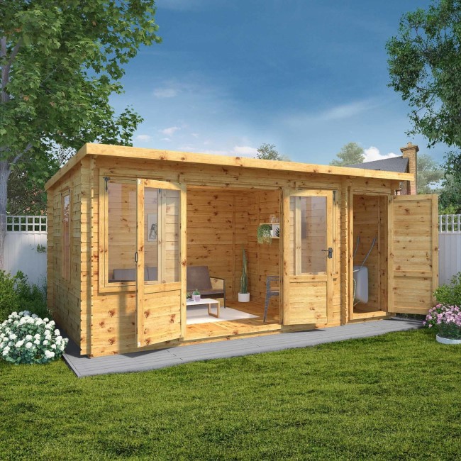 Mercia -  Pent Log Cabin With Side Shed 5.1 x 2.4m - 19mm