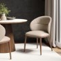 Beige Real Leather Dining Chair with Walnut Legs - Eren