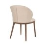 Beige Real Leather Dining Chair with Walnut Legs - Eren