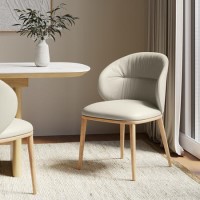 Cream Real Leather Dining Chair with Oak Legs - Eren